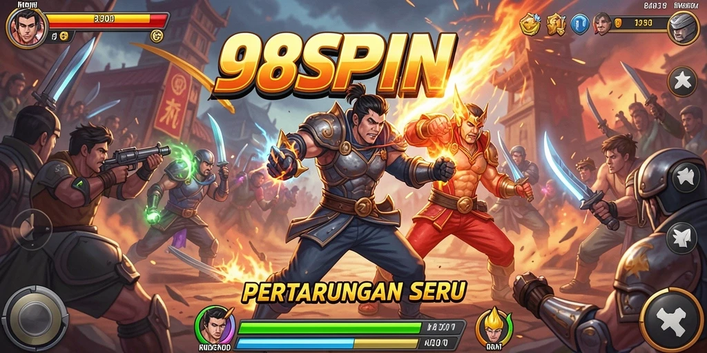 Screenshot 98SPIN menampilkan pertarungan yang intens dan karakter yang dinamis.