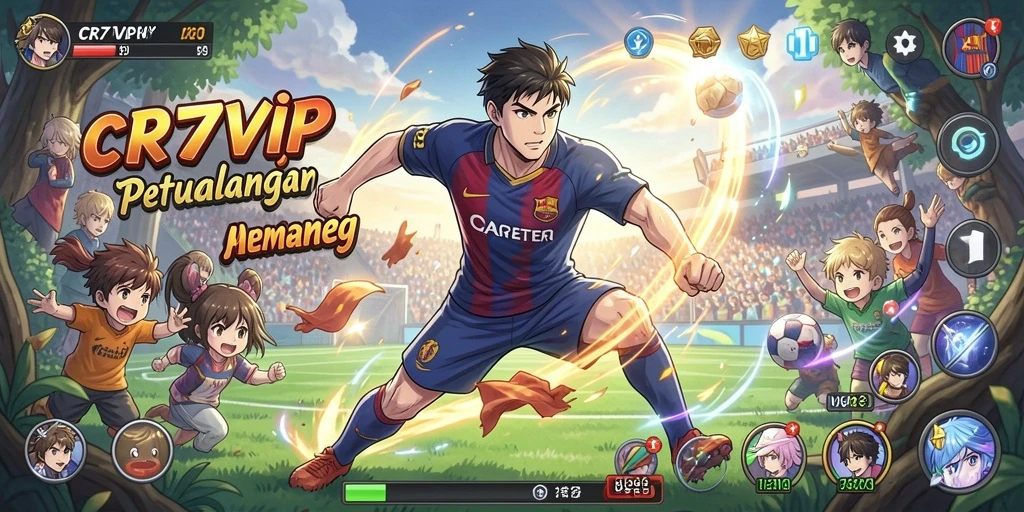 Tangkapan layar gameplay CR7VIP dengan pertarungan karakter anime yang mendebarkan.