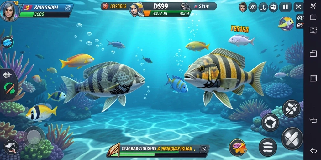 Screenshot gameplay DS99 menampilkan aksi menembak ikan yang mendebarkan.