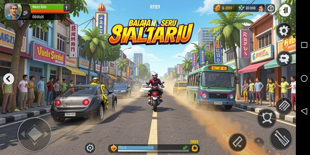 Screenshot gameplay RR89 yang menunjukkan balapan menegangkan.