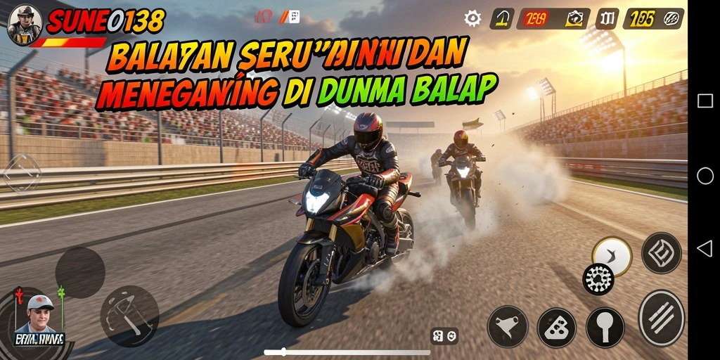 Screenshot gameplay SUNEO138 yang menunjukkan aksi balap yang cepat dan seru.